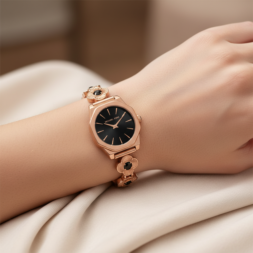 MK Rose Gold Black Dial Watch - Hand Only 1:1
