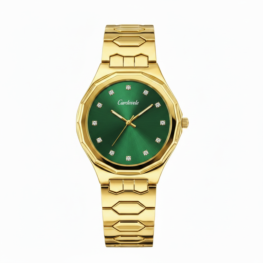 Cardevele Gold Green Watch - Straight Front View