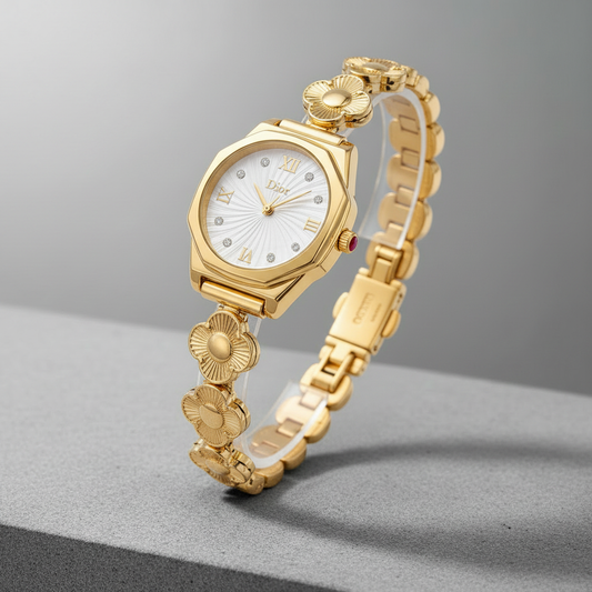 Dior White MOP Dial Gold Flower Bracelet - Studio Background