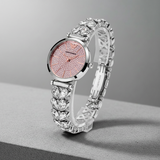 Emporio Armani Pink Crystal Flower Bangle - Studio Background