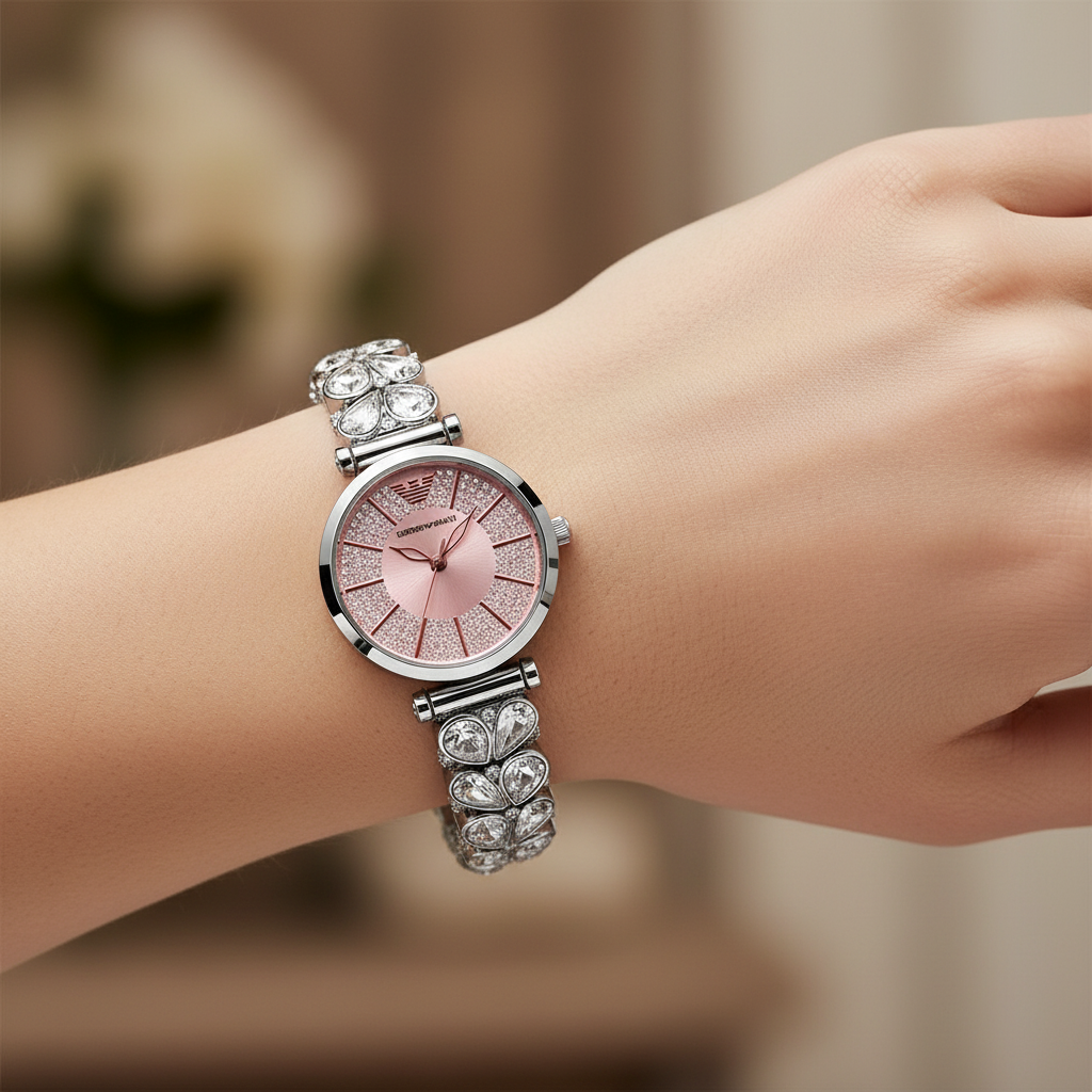 Emporio Armani Pink Crystal Watch - Hand Only 1:1