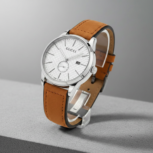 Gucci G-Timeless White Dial Brown Leather - Studio