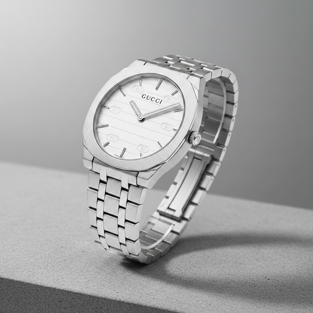 Gucci Silver White Dial - Studio Background