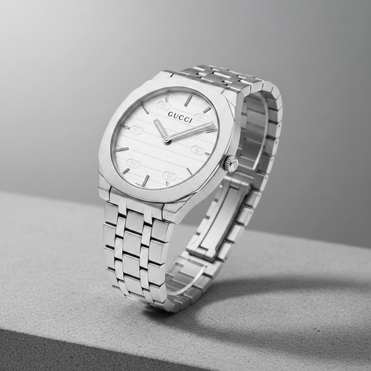 Gucci Silver White Dial - Studio Background