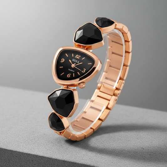 Mira Black Crystal Rose Gold Ladies - Studio Background