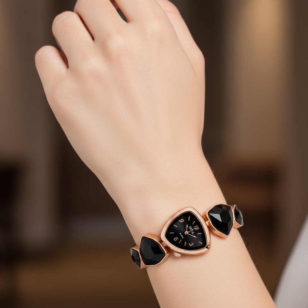 Mira Black Crystal Rose Gold Watch - Hand Only 1:1