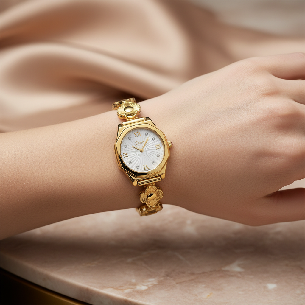 Realistic Gold Ladies Watch on Fair Skin Model 1:1
