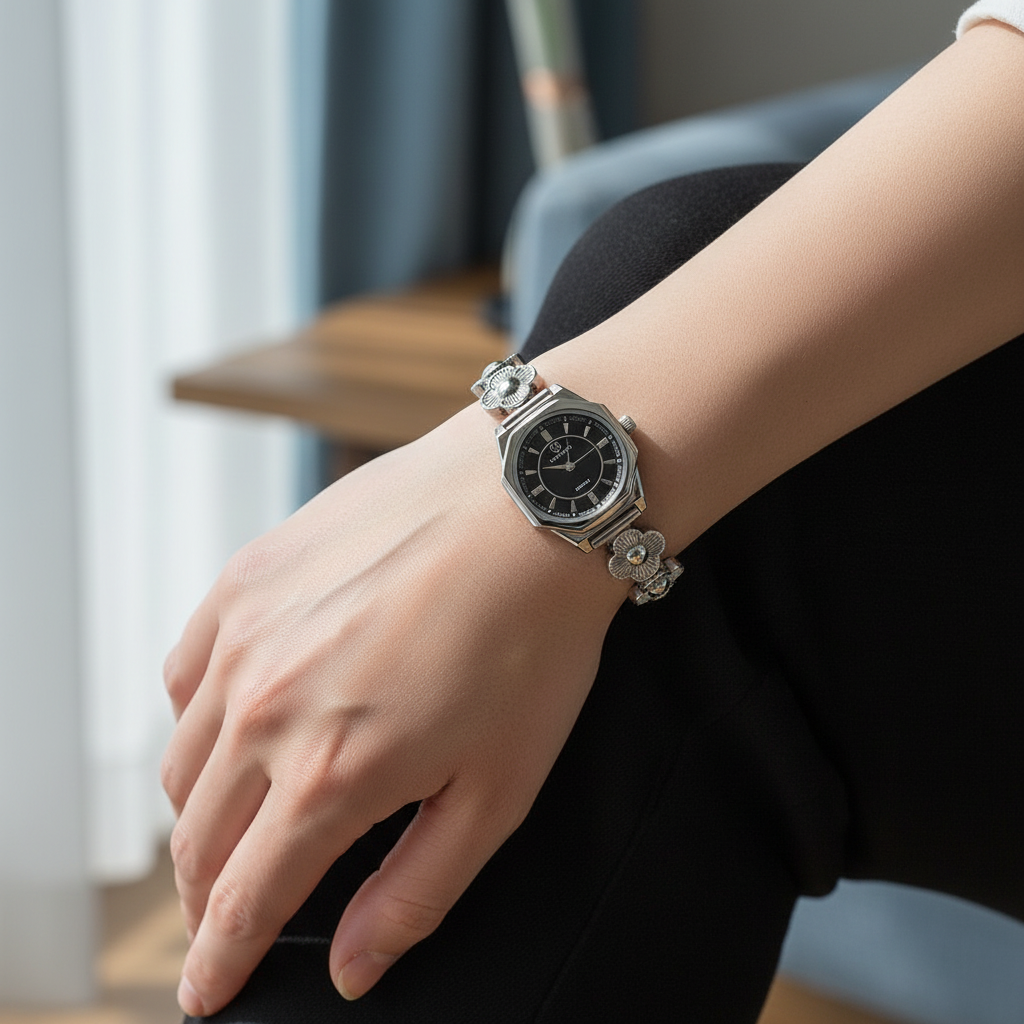 Realistic Silver Ladies Watch on Fair Skin Model 1:1