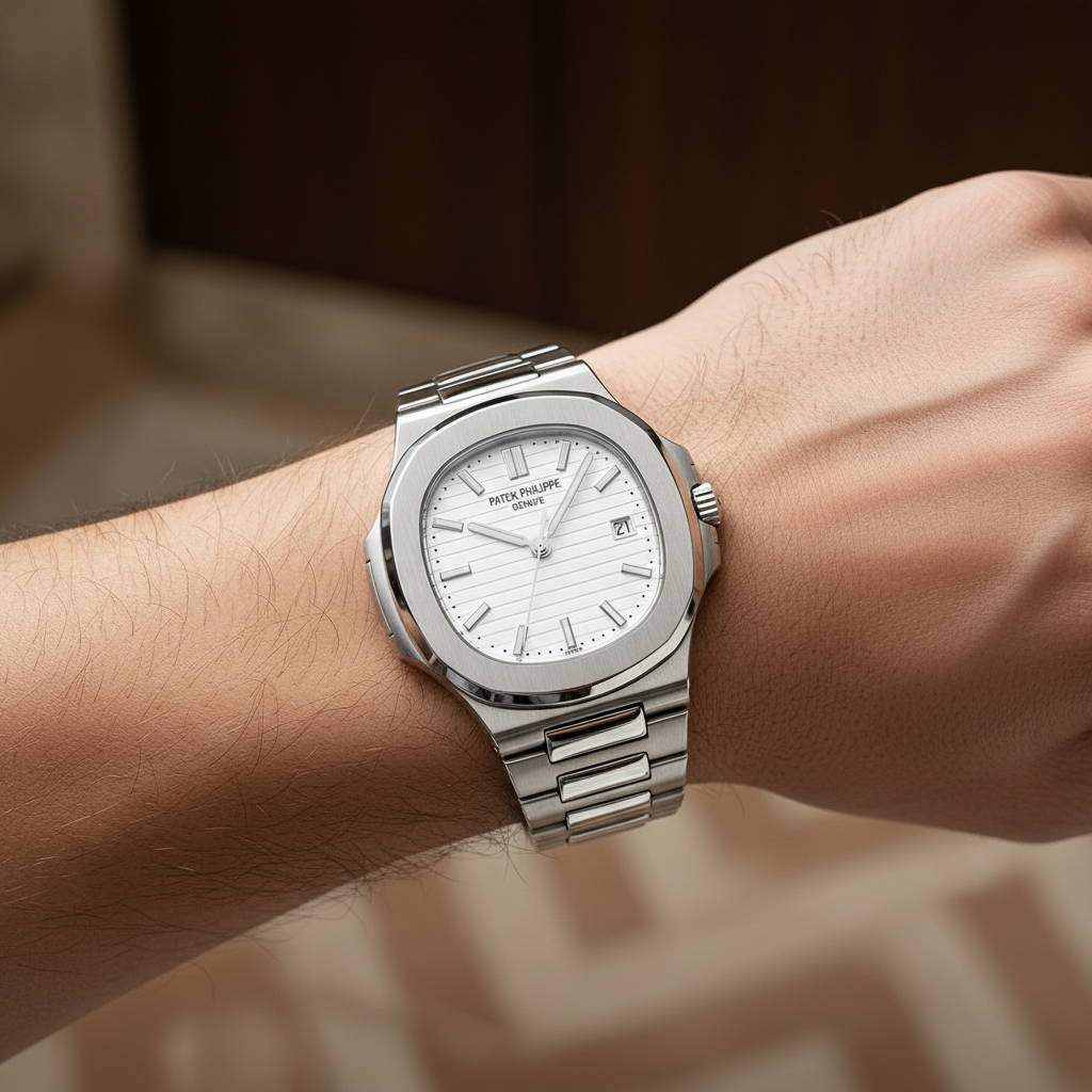 Silver White Dial Watch on Wrist - 1:1