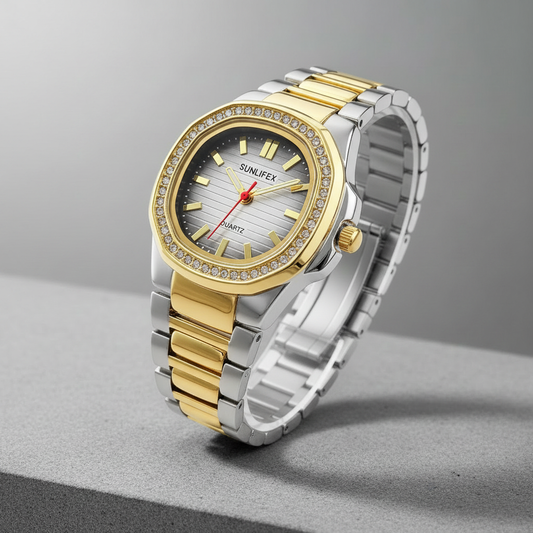Sunlifex Two-Tone Diamond Bezel Quartz - Studio Background